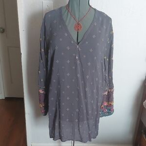 Johnny Was Charcoal Tunic with Multicolor Embroidery